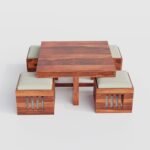 Coffee Table with 4 Stool | Square Centre Table with Stool | Center Table with 4 Stools for Living Room | Patio Table with 4 Puffy for Home | Honey Finish, Pre Assembled - Image 2