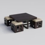 Coffee Table With 4 Stool | Square Centre Table With Stool | Center Table With 4 Stools For Living Room | Patio Table With 4 Puffy For Home | Walnut Finish, Pre Assembled - Image 8