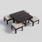 Coffee Table with 4 Stool | Square Centre Table with Stool | Center Table with 4 Stools for Living Room|Patio Table with 4 Puffy for Home| wallnut Finish, Pre Assembled - Image 7