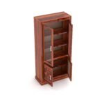 Glass Door for Home Library Solid Wood Bookcase Wooden Crockery Cabinet for Kitchen Book Shelf (Natural Finish) - Image 5