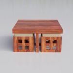 Coffee Table with 4 Stool | Square Centre with Stools | for Living Room Honey Finish, Pre Assembled - Image 8