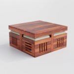 Coffee Table with 4 Stool | Square Centre Table with Stool | Center Table with 4 Stools for Living Room | Patio Table with 4 Puffy for Home | Honey Finish, Pre Assembled - Image 7