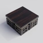 Coffee Table With 4 Stool | Square Centre Table With Stool | Center Table With 4 Stools For Living Room | Patio Table With 4 Puffy For Home | Walnut Finish, Pre Assembled - Image 2