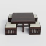 Coffee Table with 4 Stools | Square Centre Table with Stool | Dark Walnut, Pre Assembled - Image 7