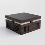 Coffee Table with 4 Stools | Square Centre Table with Stool | Dark Walnut, Pre Assembled - Image 2