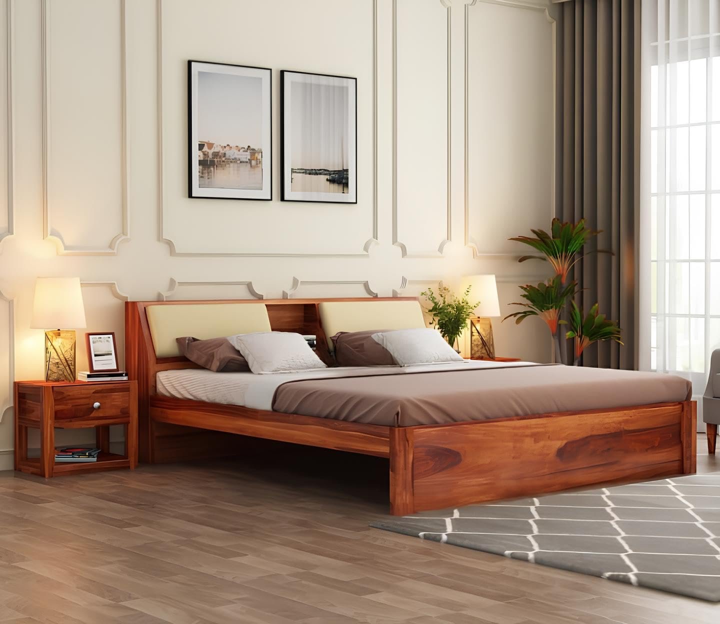 7156zDYpbzL._SL1440_ Bed with Headboard & Box Storage - Handcrafted Wooden Bed for Bedroom - Ideal for Home (Cocoon Without Storage, Queen) - Image 1