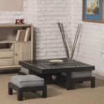 Coffee Table with 4 Stool | Square Centre Table with Stool | Center Table with 4 Stools for Living Room | Patio Table with 4 Puffy for Home | Black, Pre Assembled