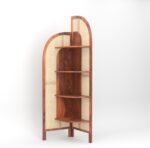 Corner Bookshelf with Cane Webbing, Wooden Display Shelf, Brown, 70 x 19 x 19 Inches, 4 Tier Storage Unit (Honey) - Image 6