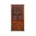 Crockery Cabinet with 2 Glass Doors | Wooden Wardrobe Kitchen Cabinet with 6 Shelves Storage | Bookcase for Living Room, Bedroom & Office | Honey Finish - Image 3