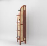 Corner Bookshelf with Cane Webbing, Wooden Display Shelf, Brown, 70 x 19 x 19 Inches, 4 Tier Storage Unit (Honey) - Image 4