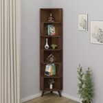 Corner Shelf Bookshelf Cabinet Book Rack Organizer with Shelves for Storage Décor Display Cabinet Floor Standing for Living Room Home Library (Brown Maple) - Image 6