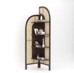 Corner Bookshelf with Cane Webbing, Wooden Display Shelf, Brown, 70 x 19 x 19 Inches, 4 Tier Storage Unit (Walnut) - Image 3