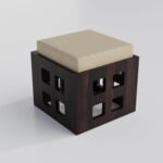 Coffee Table With 4 Stool | Square Centre Table With Stool | Center Table With 4 Stools For Living Room | Patio Table With 4 Puffy For Home | Walnut Finish, Pre Assembled - Image 5