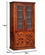 Crockery Cabinet with 2 Glass Doors | Wooden Wardrobe Kitchen Cabinet with 6 Shelves Storage | Bookcase for Living Room, Bedroom & Office | Honey Finish - Image 2