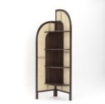 Corner Bookshelf with Cane Webbing, Wooden Display Shelf, Brown, 70 x 19 x 19 Inches, 4 Tier Storage Unit (Walnut) - Image 6