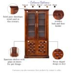Crockery Cabinet with 2 Glass Doors | Wooden Wardrobe Kitchen Cabinet with 6 Shelves Storage | Bookcase for Living Room, Bedroom & Office | Honey Finish - Image 4