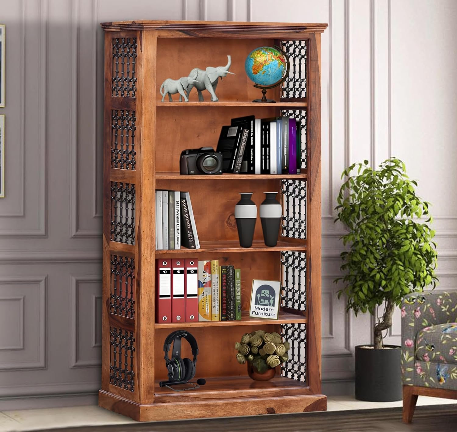 81x51AX8RCL._SL1500_ Bookshelf | Book Shelf Cabinet for Home & Office Living Room | Pre Assembled Semi Open Bookshelf (Honey Finish) - Image 1
