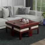 Coffee Table with 4 Stool | Square Centre Table with Stool | Center Table with 4 Stools for Living Room | Patio Table with 4 Puffy for Home | Espresso Finish