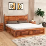 King Size Bed/Cot For BedRoom/Guest Room/Hotel King Box Bed/Cot Solid Wood King Box Bed, 187.96 cm x 210.82 cm (6.17 ft x 6.92 ft) (Finish Color - Honey,