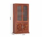 Glass Door for Home Library Solid Wood Bookcase Wooden Crockery Cabinet for Kitchen Book Shelf (Natural Finish) - Image 2