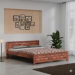 Queen Size Bed Without Storage | Double Bed Cot for Bedroom | Palang Double Bed for Home | Wooden Double cot for Living Room | Rosewood, Honey