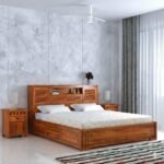 Maharaja Groove Bed/Wooden Cot/Palaung For Bedroom/Home/Hotel Solid Wood Queen Box Bed, 218 cm x 157 cm (7.15 ft x 5.15 ft) (Finish Color - Maharaja-Groove-Natural, Delivery Condition - DIY(Do-It-Yourself))