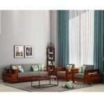 Wooden 5 Seater Sofa Set for Living Room | Home (Natural Teak Finish)